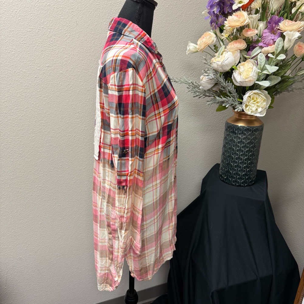 Boho Jane Plaid Longline Shirt Dress w/ Graphic Back “Take the Bull” - Picture 4 of 6